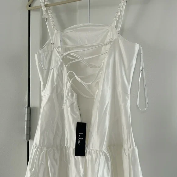 Lulus Modern Adoration White Satin Backless Lace-Up Maxi Dress - Picture 7 of 9